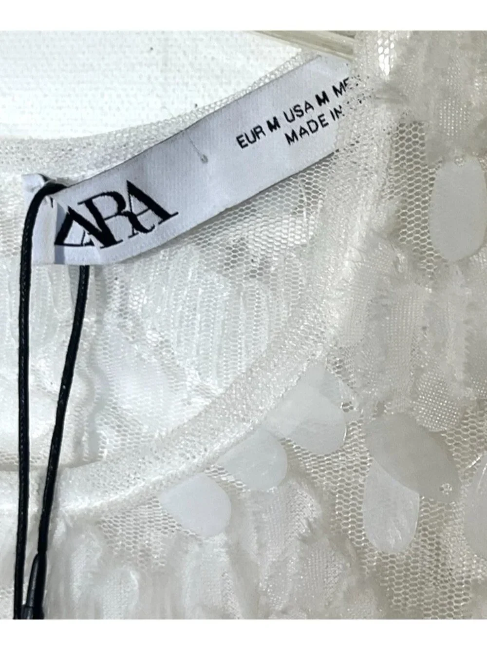 New Zara White Sequin Embellished Puff Long Sleeve Party Evening Blouse Top